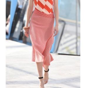 Jonathan Saunders Red Stripe Faye Wrap Midi Skirt